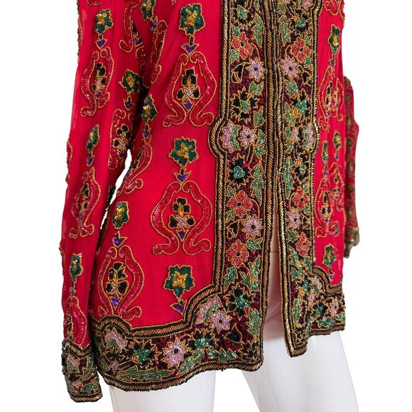 Niteline HE-RO Beaded Silk Jacket Vintage 90's NWT Medium Holiday Party - Picture 7 of 8